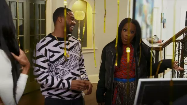 Versace La Gre­ca Print Body­suit worn by Kandi Burruss as seen in The Real Housewives of Atlanta (S14E16)