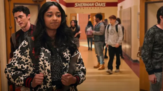 Adaptation Rose Bomber Jacket worn by Devi Vishwakumar (Maitreyi Ramakrishnan) as seen in Never Have I Ever (S02E04)