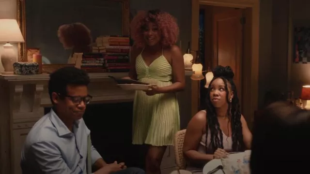 A.L.C. Ari Pleated Satin Mini Dress worn by Phoebe (Phoebe Robinson) as seen in Everything's Trash (S01E09)