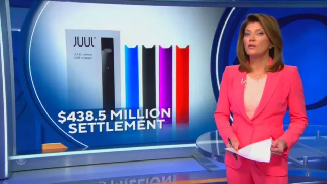 Alexander McQueen High-Waisted Tailored Trousers in Coral worn by Norah O'Donnell as seen in CBS Evening News on September 06,2022