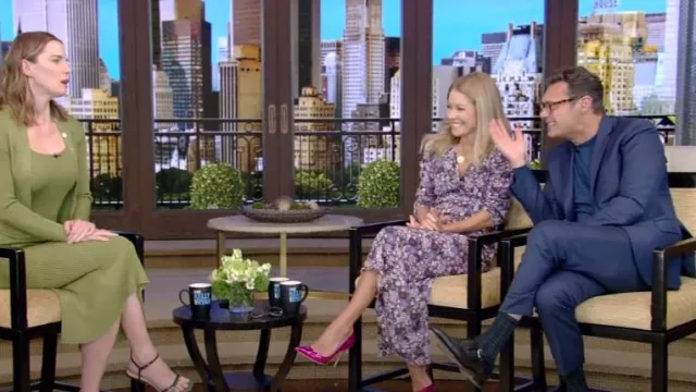 Isabel Marant Albini Floral Print High-Low Midi Dress in Ultra Violet worn by Kelly Ripa as seen in LIVE with Kelly and Ryan on  September 06,2022