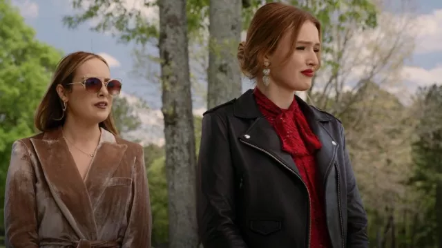 T Tahari Snake Print Tie Neck Blouse worn by Kirby Anders (Maddison Brown) as seen in Dynasty (S04E14)