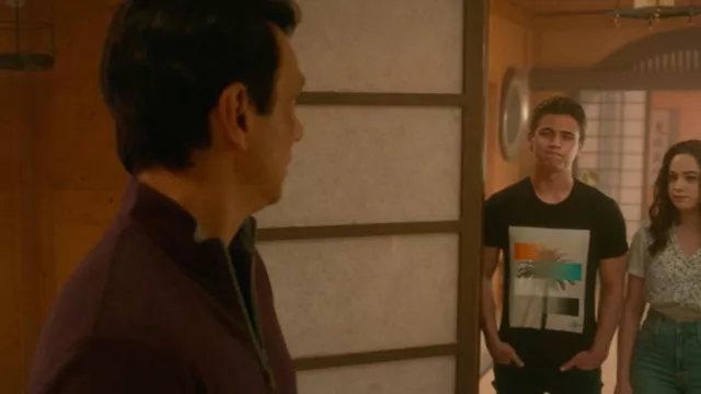 Palm graphic t-shirt worn by Robby Keene (Tanner Buchanan) in Cobra Kai TV series (S05E06)