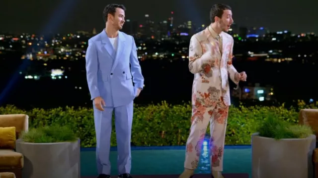 Sandro Croise Light Double Breasted Wool Suit Jacket worn by Kevin Jonas as seen in Claim to Fame (S01E10)