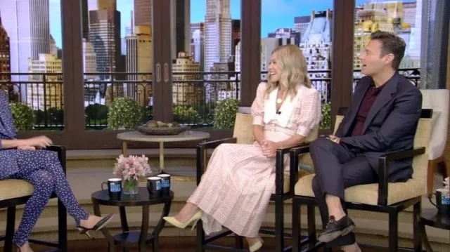 Alessandra Rich Lace-Trimmed Houndstooth Midi Dress worn by Kelly Ripa as seen in LIVE with Kelly and Ryan on September 13,2022