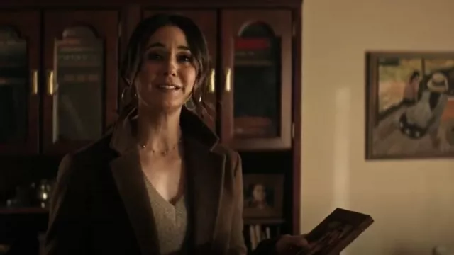 James Perse Lightweight Cashmere V Neck Sweater in Walnut worn by Lana Lang Cushing (Emmanuelle Chriqui) as seen in Superman & Lois (S02E11)
