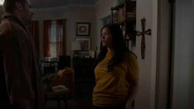 Wrocester Wares Eat Sleep Worcester Repeat worn by Patty O'Connor (Mary Hollis Inboden) as seen in KEVIN CAN F**K HIMSELF (S02E03)