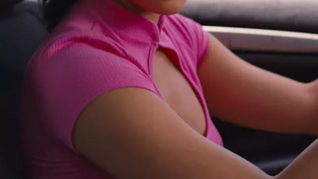 Pink Teardrop Cut Out Ribbed Top worn by Drea (Camila Mendes) in Do Revenge