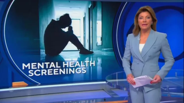 Michael Kors Brooke Double Crepe Sable Flared Pants worn by Norah O'Donnell as seen in CBS Evening News on September 20,2022