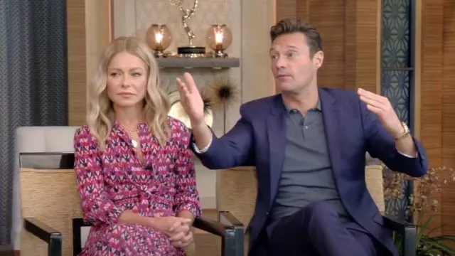 Valentino Optical Print Shirtdress worn by Kelly Ripa as seen in LIVE with Kelly and Ryan on September 21,2022