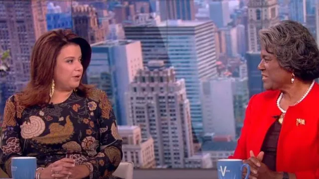 Lafayette 148 Bohemia Bloom Viscose Keyhole Back Midi Dress worn by Ana Navarro as seen in The View on September 23,2022