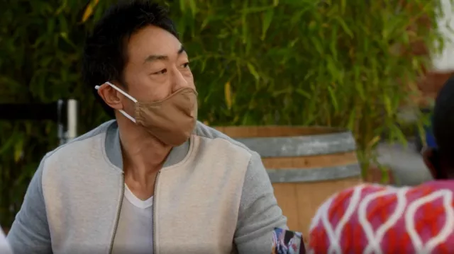Saks Fifth Avenue Colorblock Knit Bomber Jacket worn by Howie 'Chimney' Han (Kenneth Choi) as seen in 9-1-1 (S04E06)