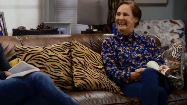 Tin Haul Blue Cotton Firefly Social Shirt worn by Jackie Harris (Laurie Metcalf) as seen in The Conners (S05E02)