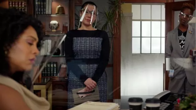Boss Danopus Colorblocked Tweed Dress worn by Sherri Kansky (Ruthie Ann Miles) as seen in All Rise (S02E04)