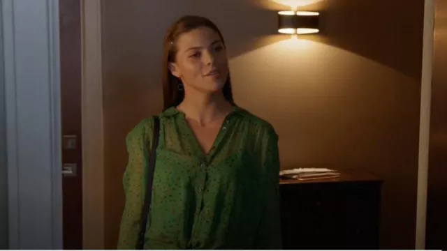 VERONICA BEARD Dazed Knotted Shirred Floral-print Silk-chiffon Shirt In Green worn by Heather Darden (Chaon Cross) as seen in Chicago Fire (S11E02)