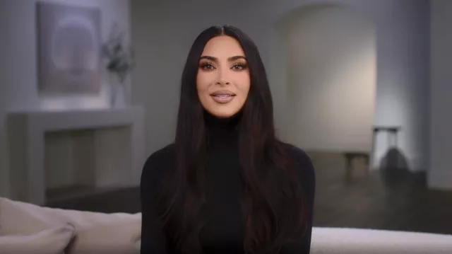 Skims Essential Mock Neck Bodysuit worn by Kim Kardashian as seen in The  Kardashians (S02E02)