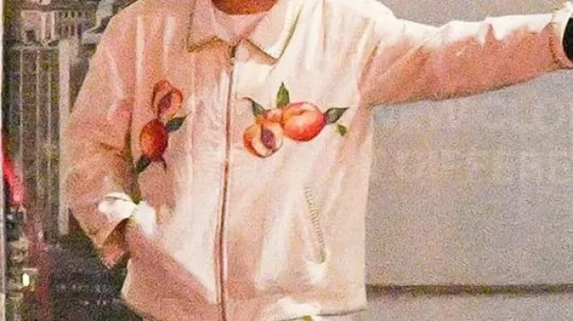 Bode Peach Jacket usado por Harry Styles con Olivia Wilde como se ve antes del debut teatral de Don't Worry Darling el 24 de septiembre de 2022