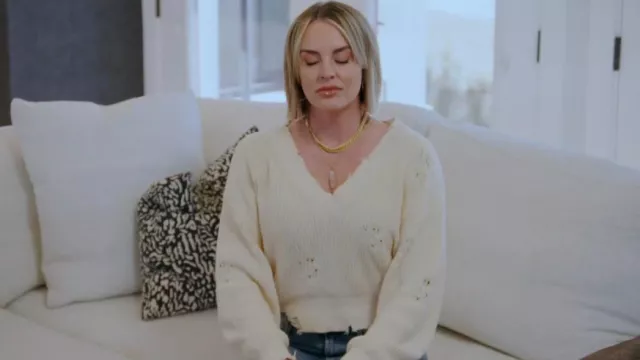525 America Distressed V-Neck Sweater worn by Whitney Rose as seen in The Real Housewives of Salt Lake City (S03E01)