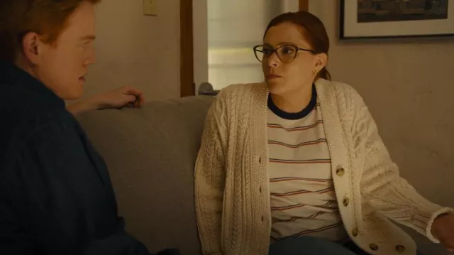 Re/Done Cable Knit Cardigan worn by Hannah (Rachel Bloom) as seen in Reboot (S01E04)