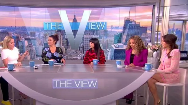 Versace Pink Printed Sweater Dress worn by Constance Wu as seen in The View on October 4, 2022
