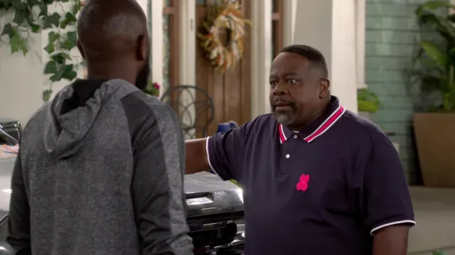 Psycho Bunny Polo Shirt in navy blue worn by Calvin (Cedric the Entertainer) as seen in The Neighborhood (S05E03)