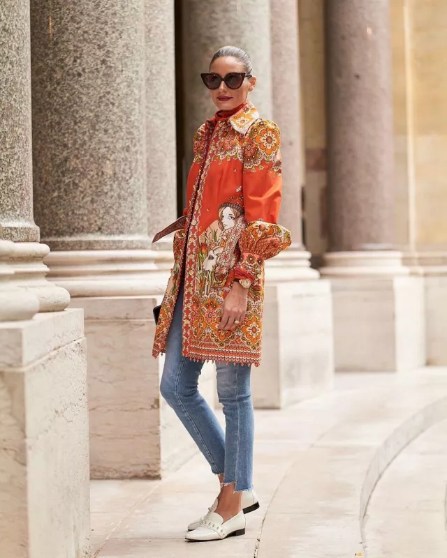 Zimmermann Kaleidoscope bélier orange robe chemise imprimée portée par Olivia Palermo sur son compte Instagram @oliviapalermo