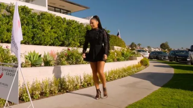 Rebellious Fashion Madeline Black Suede Lace Up Heels worn by Kayla Cardona as seen in Selling The OC (S01E02)