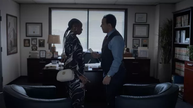Gucci GG Marmont Camera Small Quilted Leather Shoulder Bag worn by Fallon Stephens (Aries Sanders) as seen in Reasonable Doubt (S01E03)