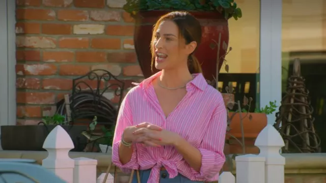 Zara Asymmetric Stripe Blouse worn by Polly Brindle as seen in Selling The OC (S01E05)