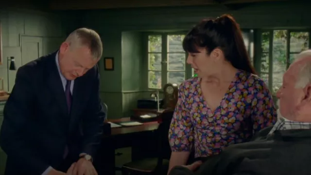 Paul Smith Floral Ruched Midi Dress worn by Louisa Glasson (Caroline Catz) as seen in Doc Martin (S10E05)