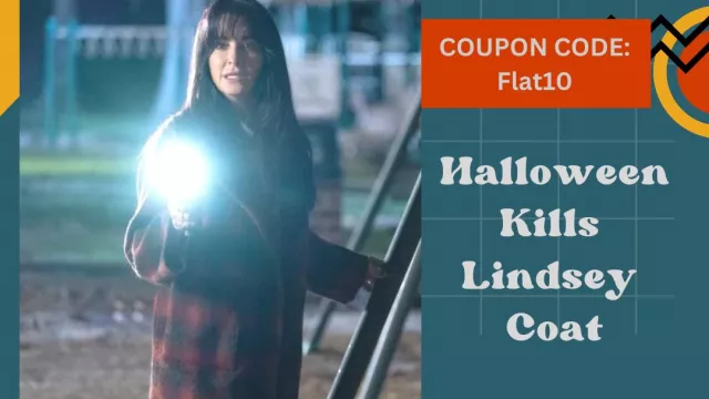 Plaid coat in red worn by Kyle Richards (Kyle Richards) in Halloween Kills movie outfits