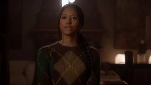 Kenzo Brown Argyle Sweater worn by Sonya Karp (Jonetta Kaiser) as seen in Vampire Academy (S01E06)