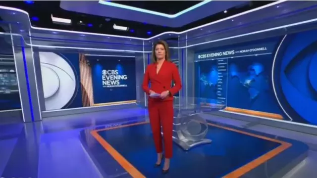 The Fold Rivelli Slim Leg Elasticated Trousers worn by Norah O'Donnell as seen in CBS Evening News on October 10, 2022