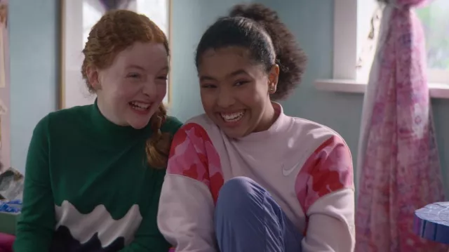 Nike Pink Crewneck Sweatshirt worn by Jessi Ramsey (Anais Lee) as seen in The Baby-Sitters Club TV show wardrobe (Season 2 Episode 5)
