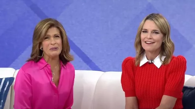 Alice + Olivia Chase Cable-Knit Puff-Sleeve Sweater worn by Savannah Guthrie as seen in Today on October 14, 2022