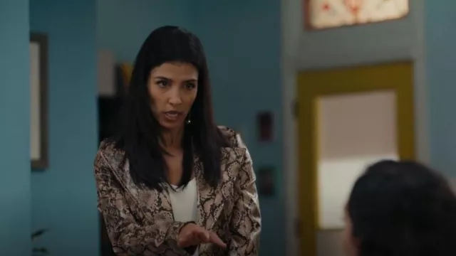 Just Cavalli Snakeskin-print Belted Trench Coat worn by Dawn (Nazneen Contractor) as seen in Children Ruin Everything (S02E04)