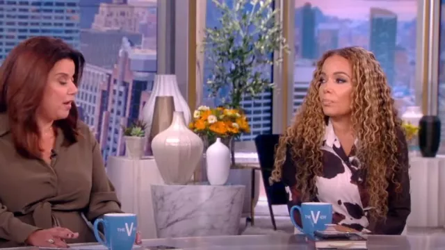 Dries van Noten Darcia Cow-Print Midi Wrap Shirtdress worn by Sunny Hostin as seen in The View on October 24, 2022