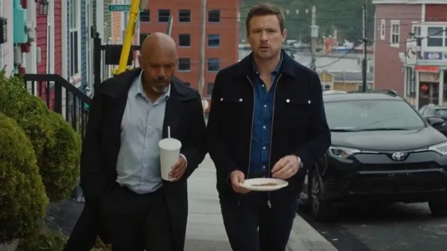 Reiss Navy Warren Zip Through Overshirt worn by Charlie Hudson (John Reardon) as seen in Hudson & Rex (S05E05)