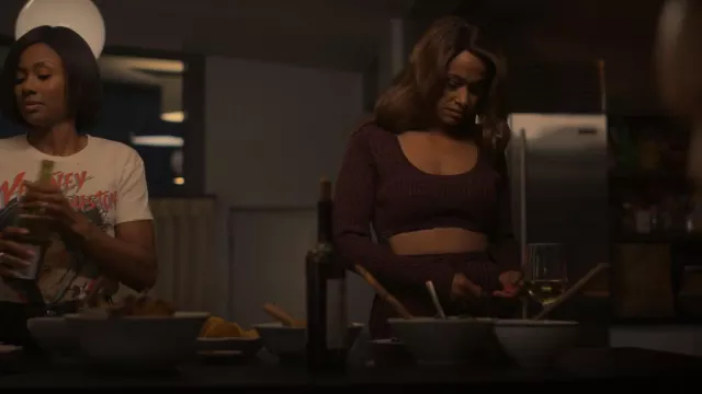 Christopher Esber Deconstruct Long Sleeve Knit Tie Crop Top worn by Shanelle Tucker (Shannon Kane) as seen in Reasonable Doubt (S01E06)