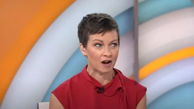 St. John Silk Georgette Tie-Neck Blouse worn by Stephanie Gosk as seen in Today on October 25, 2022