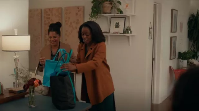Theory Clariene Coat worn by Zora Wheeler (Danielle Deadwyler) as seen in From Scratch (S01E02)