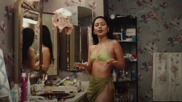 Rome Side Tie Cover Up Skirt In Light Green worn by Maddy Perez (Alexa Demie) as seen in Euphoria (S02E02)