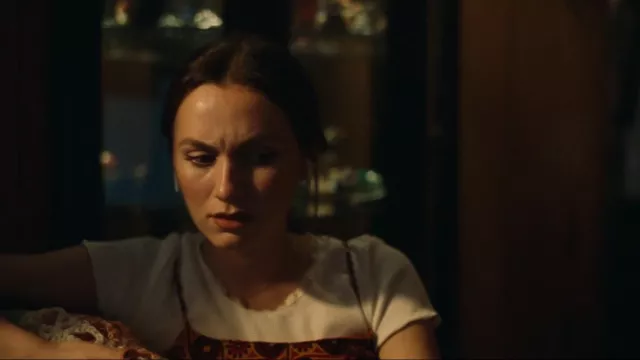 Anna Sui Retro Gold Velvet Asymmetrical Dress worn by Lexi Howard (Maude Apatow) as seen in Euphoria (S02E07)