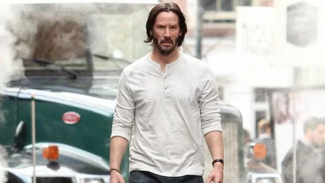The white henley t-shirt worn by John Wick (Keanu Reeves) in the movie John Wick 2