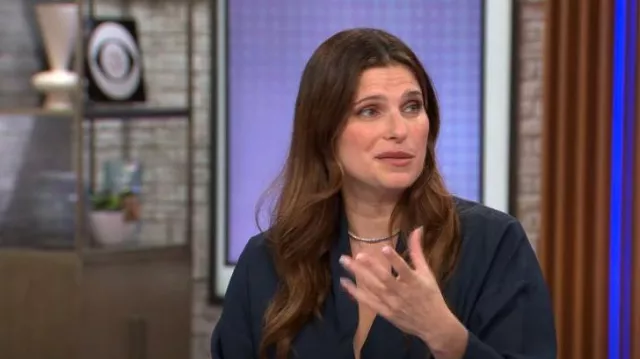 The Sei Tie-Front Silk Blouse in Night worn by Lake Bell as seen in CBS Mornings on November 1, 2022