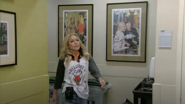 Printful The Hellfire Club Raglan Shirt worn by Kelly Ripa as seen in LIVE with Kelly and Ryan on October 31, 2022