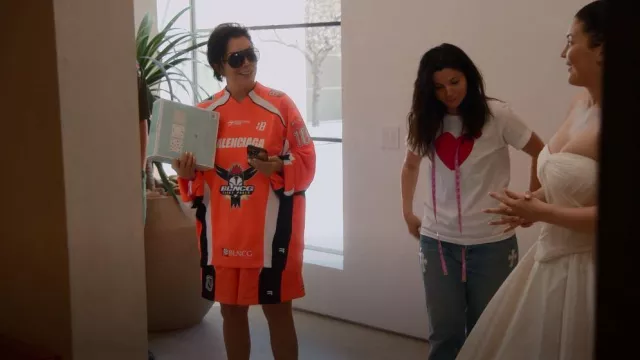 Balenciaga Jersey Logo Hockey Shorts worn by Kris Jenner as seen in The Kardashians (S02E07)