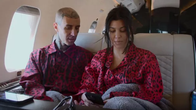 Dolce & Gabbana Leopard Print Long Sleeve Silk Shirt worn by Kourtney Kardashian as seen in The Kardashians (S02E07)