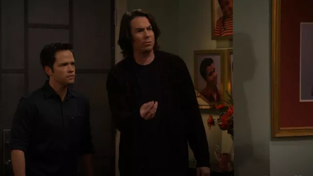 John Varvatos Distressed Jacquard Cardigan Sweater worn by Spencer Shay (Jerry Trainor) as seen in iCarly (S02E09)