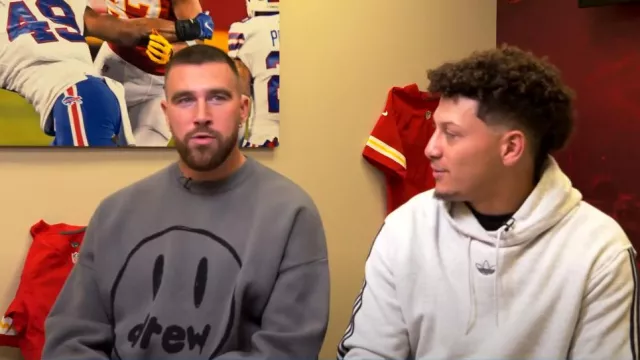 Drew House Painted Mascot Sweater worn by Travis Kelce as seen in Today on November 7, 2022